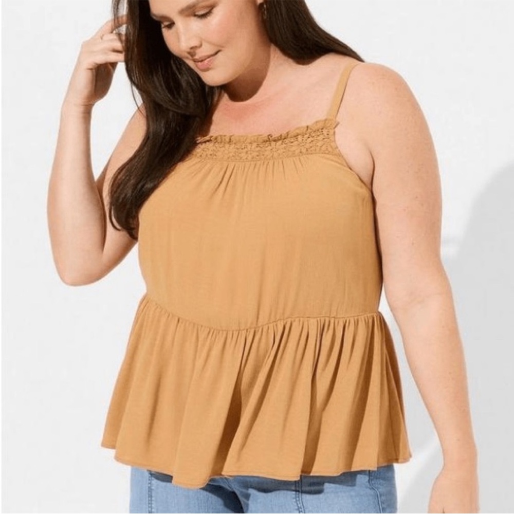 torrid Mustard Ruffle Trim Tank Top - Picture 2 of 5